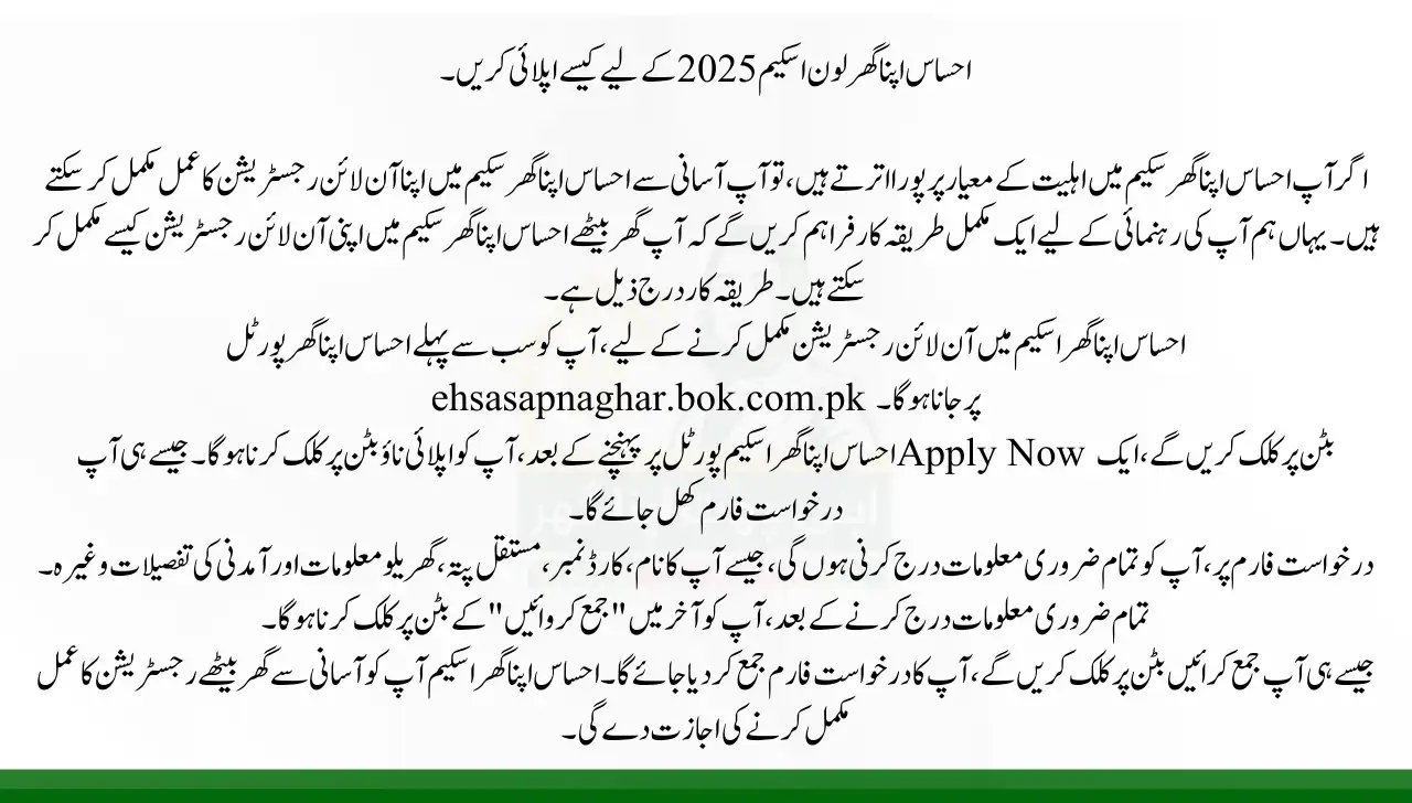 How to apply for the Ehsaas Apna Ghar Loan Scheme 2025