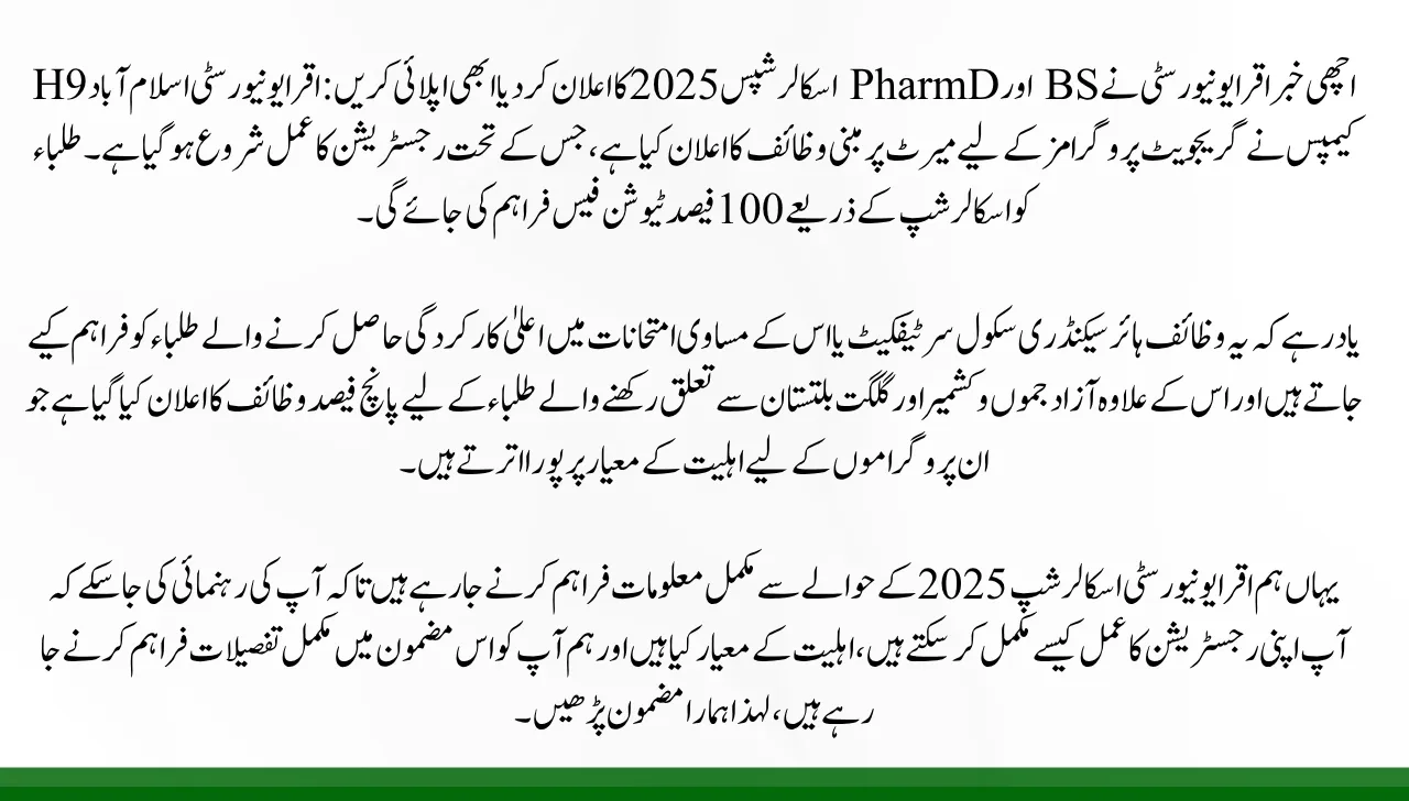 Iqra University Announces BS and PharmD Scholarships 2025